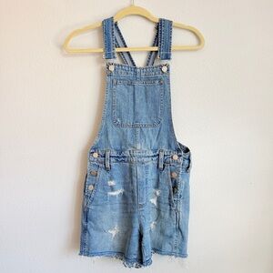 Madewell Light Blue Distressed Denim Short Overalls | Size XS | Jeans